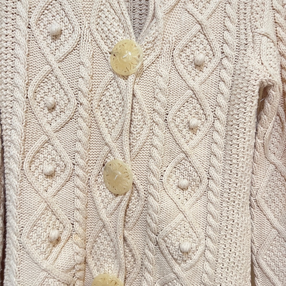 Free‎ People cream Cable knit chunky cardigan sweater boho hippie relaxed medium - Picture 3 of 8